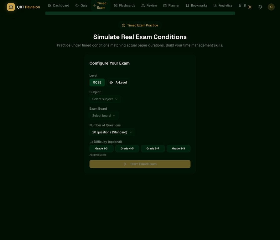 QBT Revision App — Timed Exam: Simulate real exam conditions with configurable time limits